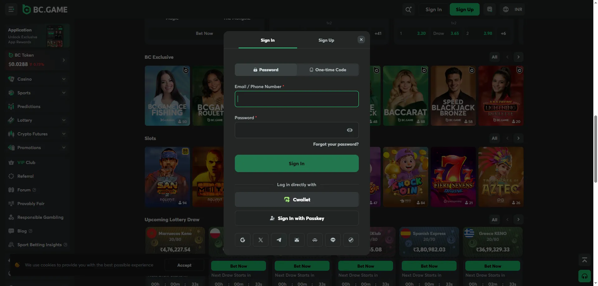 BC Game login page — sign in to your BCGame Casino account